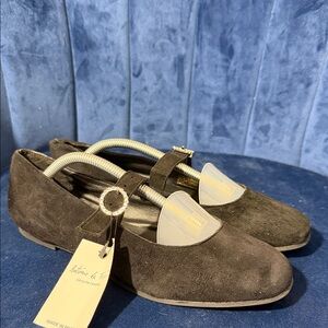 Antonio de Faria Women's Black Suede Mary Jane’s w/ Rhinestone Buckle EU38 US7